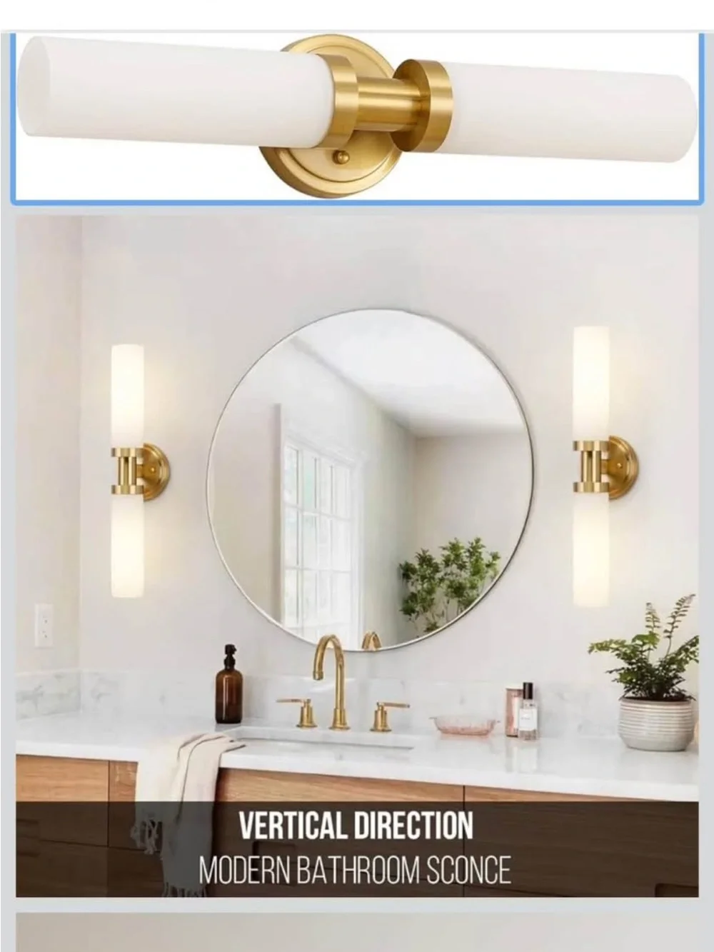 Indoi 2-Light Gold Bathroom Vanity Lights with Milky White Glass Shades, sconces